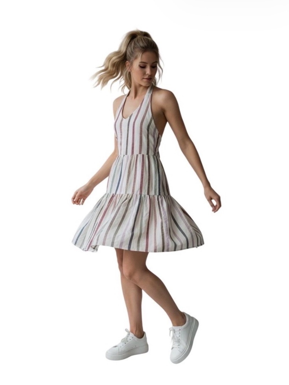 American Eagle Outfitters Linen/Cotton Striped Halter Summer Dress